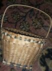 antique Pasamaquoddy Indian basket green stripe and  handle split ash Maine