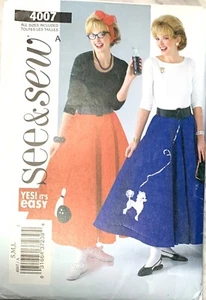 Women's Poodle Skirt Costume Sewing Pattern Uncut See & Sew 4007 size S M L - Picture 1 of 2
