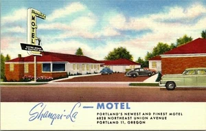 PORTLAND, OREGON -SHANGRI-LA MOTEL - VINTAGE LINEN POSTCARD - Imagen 1 de 2