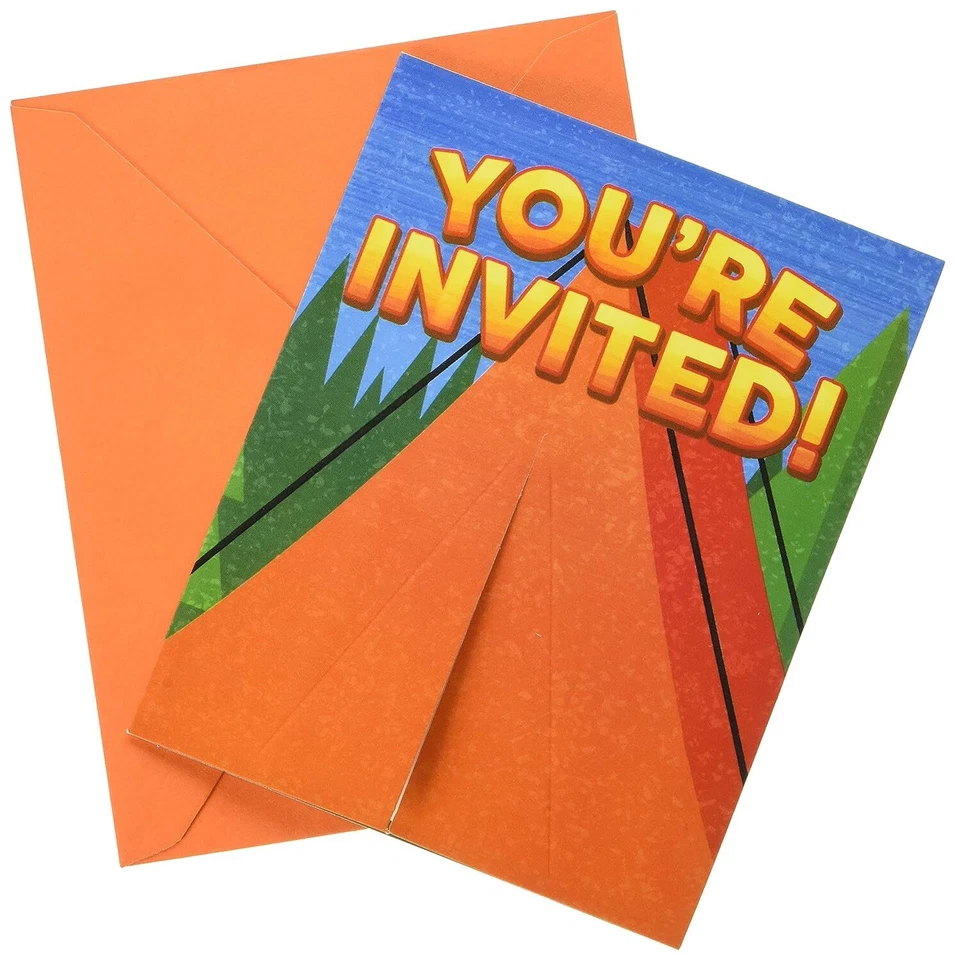 Camp Out Camp Fire Scouts Kids Theme Birthday Party Invitations w/Envelopes - Image 1 of 1