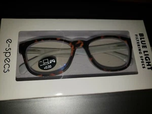 E-Specs Blue light Filtering Readers TORTOISE FRAMES W/ WHITE ARMS NEW IN BOX - Picture 1 of 5