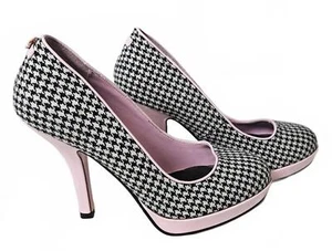 Tacones de aguja de pata de gallo Pin Up Couture para mujer con detalles rosas talla 10 - Imagen 1 de 8