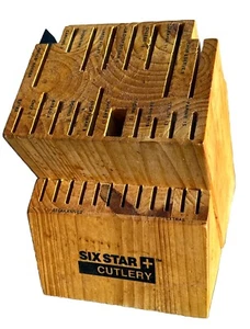 Ronco SIX STAR Cutlery 30 Slot Knife Block Solid Wood Labeled Slots Honey Oak - Picture 1 of 5