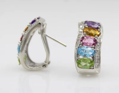 Le Vian 14K White Gold Diamond & Multicolor Gemstone Earrings - Image 1 of 4
