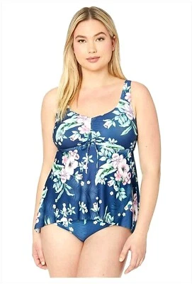 BECCA REBECCA VIRTUE Bikini Top Swimwear Floral Costa Rica Tankini Swim Blue - Image 1 of 4