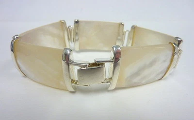 纯银刻面珍珠母大号手链 8 英寸 L,45.1 克 I-2782 — 第 1/4 张图片