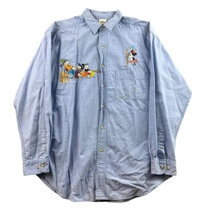 Vintage Disney Store Embroidered Button Up Shirt Mickey & Friends Blue Large - Picture 1 of 14
