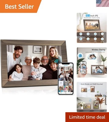 Stylish 10.1 Inch Wooden Digital Photo Frame with WiFi & Photo Pairing Options - Image 1 of 4