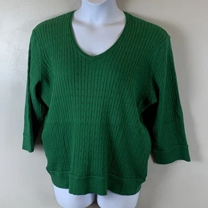 Liz Claiborne Cable Knit Sweater Womens 2x Kelly Green Emerald Fisherman NOS - Picture 1 of 14
