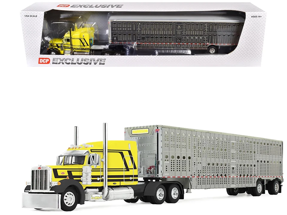PETERBILT 379 W/SLEEPER & LIVESTOCK TRAILER YELLOW 1/64 BY FIRST GEAR 60-2104