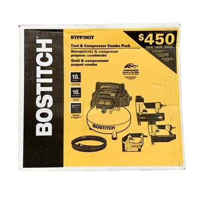 BOSTITCH BTFP3KIT Compresor de Aire Brad y Clavadora Recta Grapadora Kit Combo de 3 Herramientas Foto 1 de 4