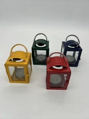 Juego de 4 linternas de luz de té con candelabro de metal colorido vintage • con velas Foto 1 de 4