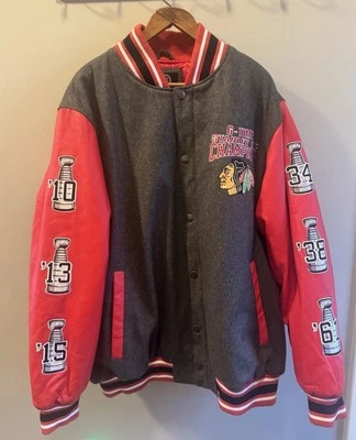Carl Banks GIII Leather Jacket XXL Chicago Blackhawks Hockey Stanley Cup EX+ NR - Image 1 of 4