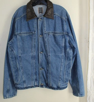 Robert Comstock Talla L Italia Para Hombre CALIDAD INCREÍBLE Denim Jean Tareas Chaqueta Cuero Foto 1 de 4