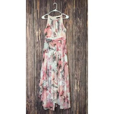 R&M Richards Maxi Dress Womens 8 Pink Floral Chiffon Sparkle Gown halter neck, - Image 1 of 4