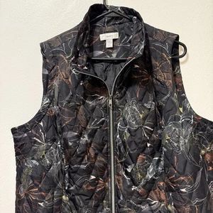 CJ Banks Gilet Donna Taglie Forti 2X Full Front Zip CottageCore Tasca Multicolore - Foto 1 di 12