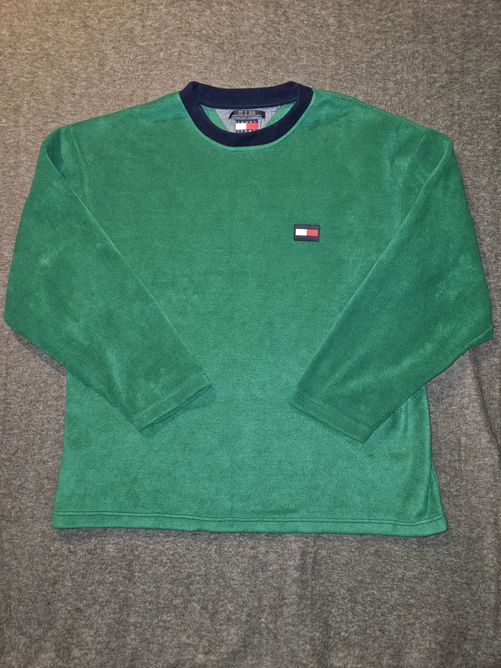 Pulôver de lã vintage Tommy Hilfiger masculino tamanho GG verde manga longa logotipo anos 90 Y2K - Imagem 1 de 4