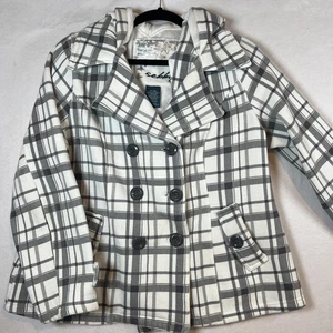 Sebby Mantel / Jacke schwarz, weiß, grau kariert Gr. XL Damen mit Kapuze - Bild 1 von 10