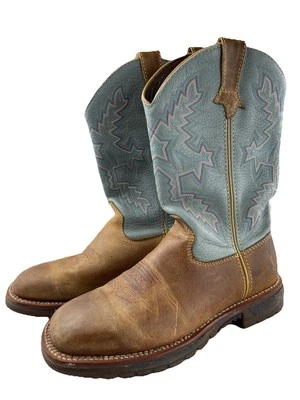 Botas de Trabajo Damas Puntera Cuadrada Rocosa Estilo 2638 Azul Claro con Diseño Rojo Blanco Azul Foto 1 de 4