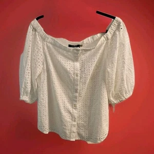 Blusa Top Lauren Ralph Lauren Grande Ojales Algodón Fuera del Hombro Abotonada - Imagen 1 de 15