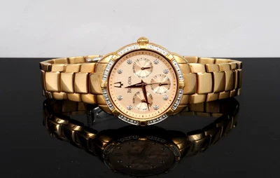 BULOVA 98R178 Diamond Day/Date Champagne Dial Rose Gold-Tone Women's Watch $550 - Image 1 of 2