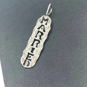 14K White Gold Married Vertical Bar 2.63g 2” Estate Jewelry Charm Pendant - Picture 1 of 9