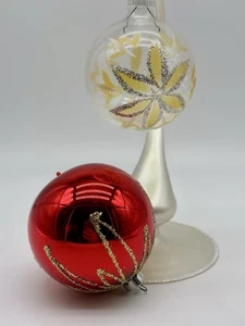 2 Vintage rot mundgeblasene unversilberte Glas Lametta West Germany Weihnachtsschmuck Posten - Bild 1 von 24