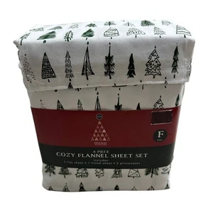 Holiday Woodlands Weihnachtsbaum gemütlich Flanell komplett 4 Stück Bettlaken Set - Bild 1 von 4