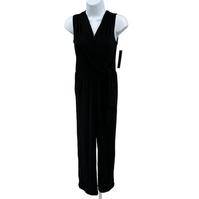 Tahari Sleeveless Black Wrap Romper Jumpsuit WMNS XS Black T4074MT V-neck Crop - Image 1 of 4