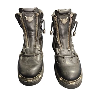 Harley-Davidson Men’s Black Leather Zip Lace Motorcycle Boots Size 9 - Picture 1 of 11