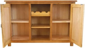 OAK Wine Cabinets 3 Racks 7 Shelves 2 Door Sideboards Rustic Wine Rack 44" Buff - Picture 1 of 9