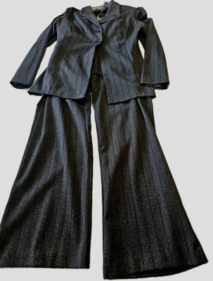 Traje Estudio Poliéster Rayón Elastizado Pantalón Traje Talla 5/6 Gris Rayas Forrado 3 Piezas Foto 1 de 4