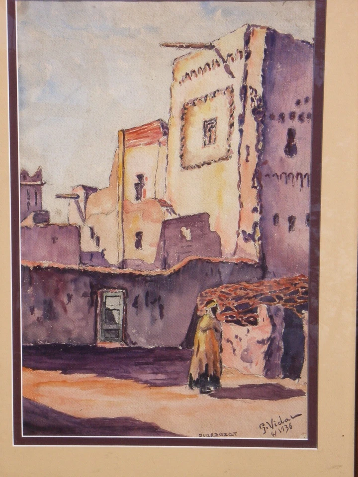 GUSTAVE VIDAL PERIODE MAROCAINE  AQUARELLE TRES BON ETAT PAYSAGE OURZAZATE  - Photo 1/1
