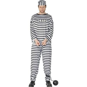 Smiffys Convict Prisoner Adults Mens Fancy Dress Costume SIZE XL XL45