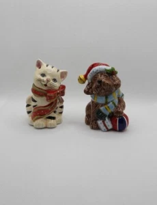 Christmas Holiday Puppy Kitten Vintage Dog and Cat Salt and Pepper Shakers #F1 - Picture 1 of 11