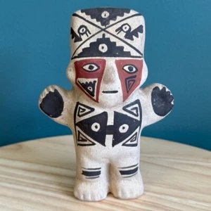 Figura de arcilla peruana vintage pintada a mano negro rojo blanco diseño tribal - Imagen 1 de 10