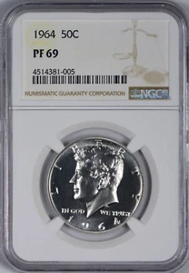 Medio dólar Kennedy de plata 1964 NGC PR69 - blanco explosivo y bonito - Imagen 1 de 2