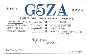 QSL Radio G5ZA Chiswick London England ham 1933 Wright 10 Watts 14200 kc DX SWL - Picture 1 of 1