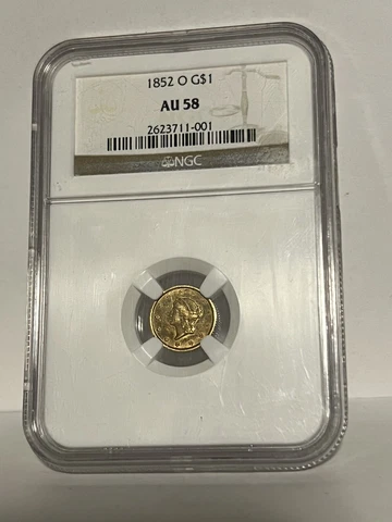 1852-O Liberty Gold Dollar, Better New Orleans Date, Rare Toned Gold, NGC AU58 Cover