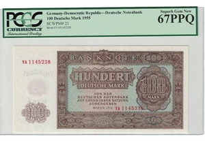 GERMANY - DEMOCRATIC REP. 100 DEUTSCHE MARK 1955 PICK# 21 PCGS: 67 PPQ (#1061) - Picture 1 of 2