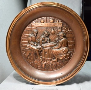 Vintage ornate copper wall decor plate Medieval Craftsmen Playing Cards 19" - Picture 1 of 6