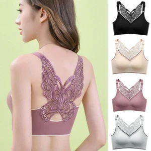 Women's Lace Butterfly Bralette Vest Bras Seamless Wireless Padded Underwear - Picture 1 of 28