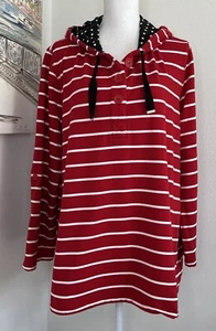 SUSAN GRAVER Womens Red & White Stripe Hooded Sweatshirt Tab Sleeves | 1X - Picture 1 of 11