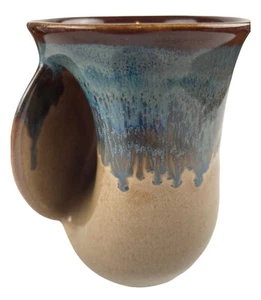 Neher Pottery Clay in Motion Aqua Brown Hand Warmer Mug Signed 2011 - Picture 1 of 7