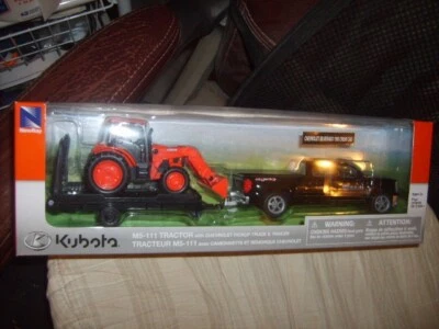 2019 NEW-RAY~KUBOTA M5-111 TRACTOR W/CHEVROLET SILVERADO CREW CAB & TRAILER~NIB - Image 1 of 3