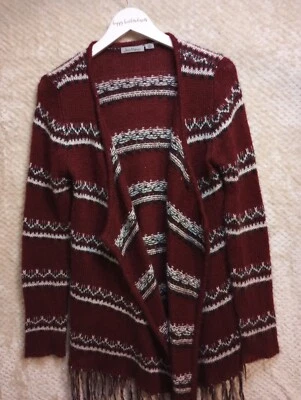 Cárdigan Jason Maxwell para mujer talla M borgoña con rayas frente abierto Foto 1 de 4