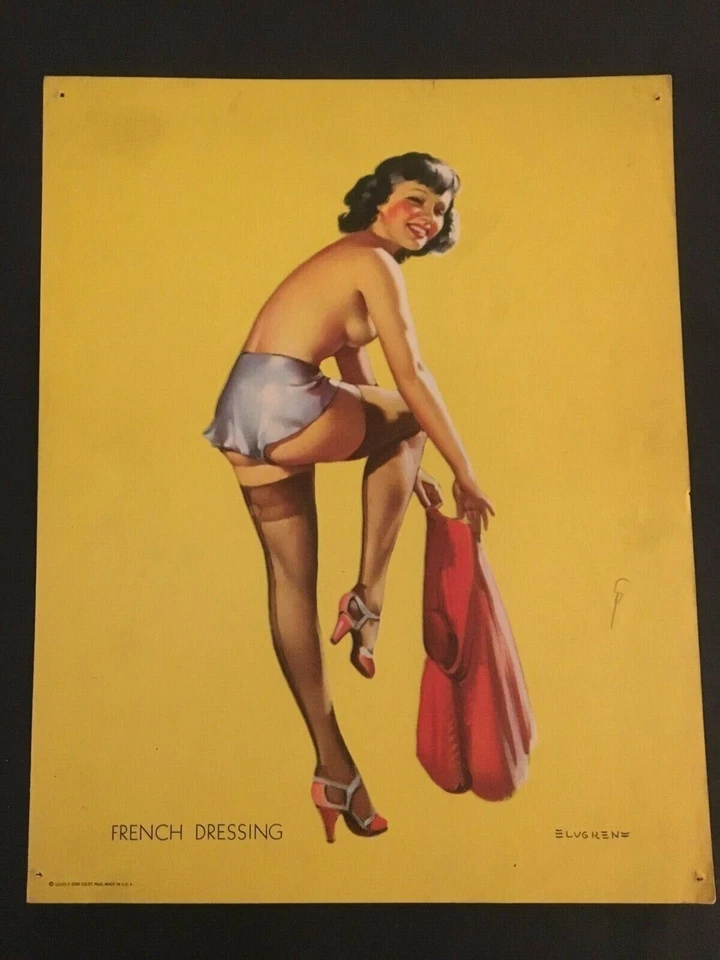 VESTIDO FRANCÊS VINTAGE COM ESTAMPA PIN UP GIL ELVGREN DÉCADA DE 1940 - Imagem 1 de 1