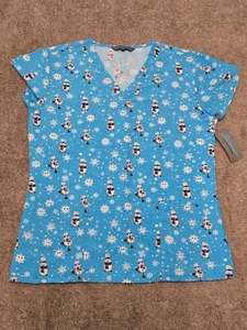 Serene Uniformi Scrubs Top Azzurro Pupazzi di Neve Tema Invernale Taglia M Nuovo con etichette - Foto 1 di 5