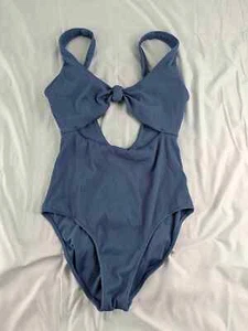 Aerie Blue Ribbed Knot Front One Piece Full Coverage Swimsuit Womens Size Small - Picture 1 of 6