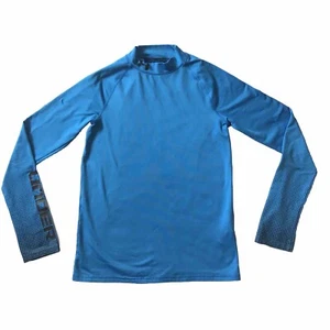 YXL Under Armour Cold Gear Fitted Shirt Mock Turtleneck Aqua Blue Black 1259678 - Picture 1 of 9